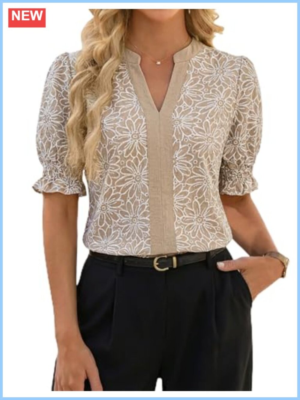 Floral Puff Sleeve Blouse Dressy Casual Work Top